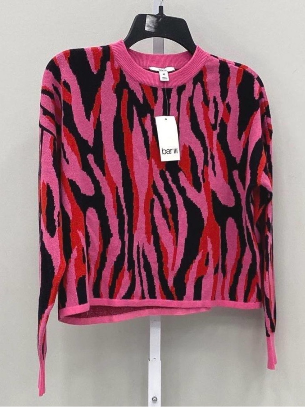 Bar III Pink, Black & Red Abstract Crewneck Sweater